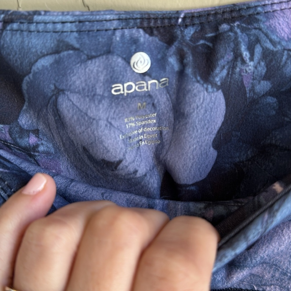 Apana floral rose purple and blue athletic leggings size‎ medium - Picture 3 of 4